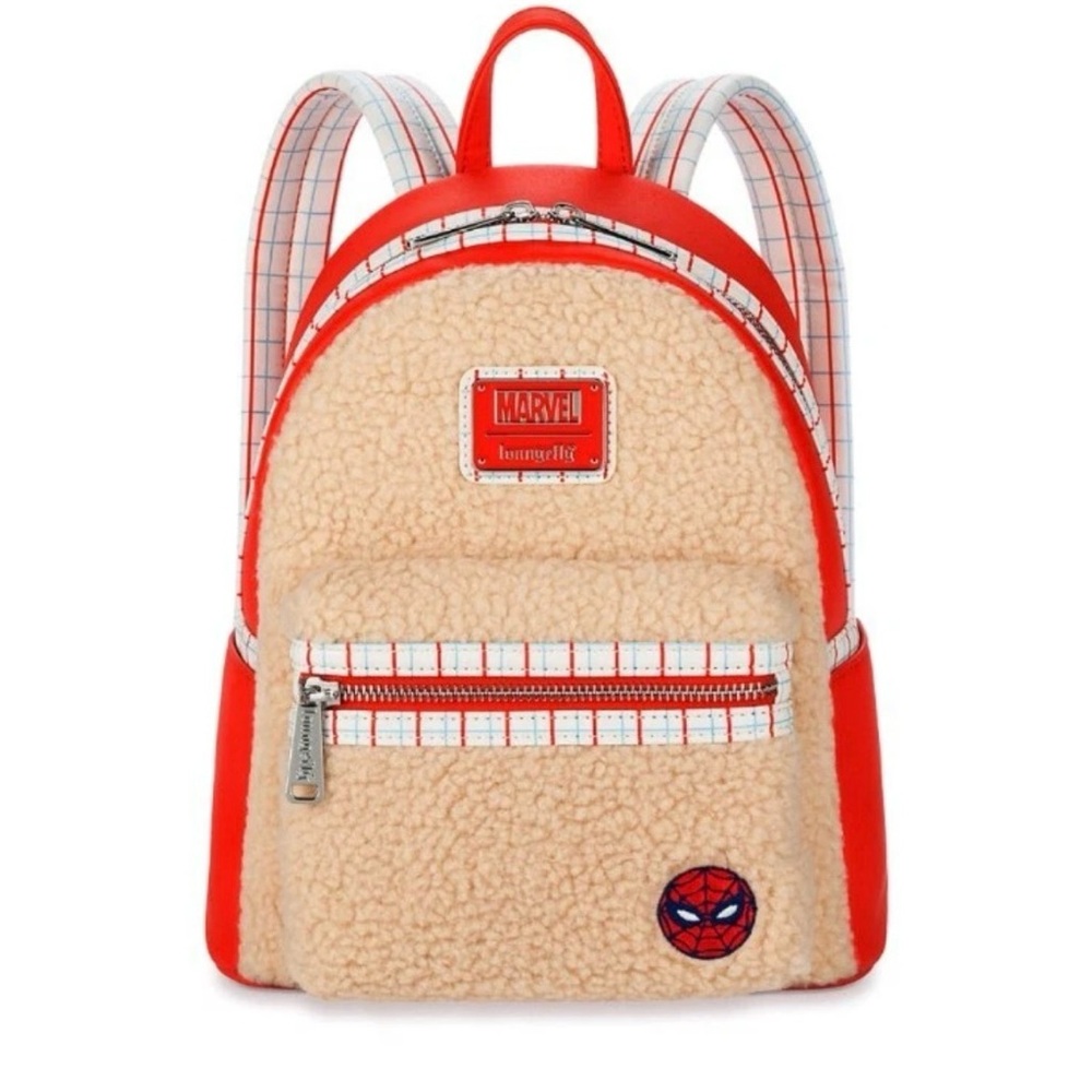 Disney Parks Spiderman With Great Power Faux Fur Loungefly Mini Backpack New
